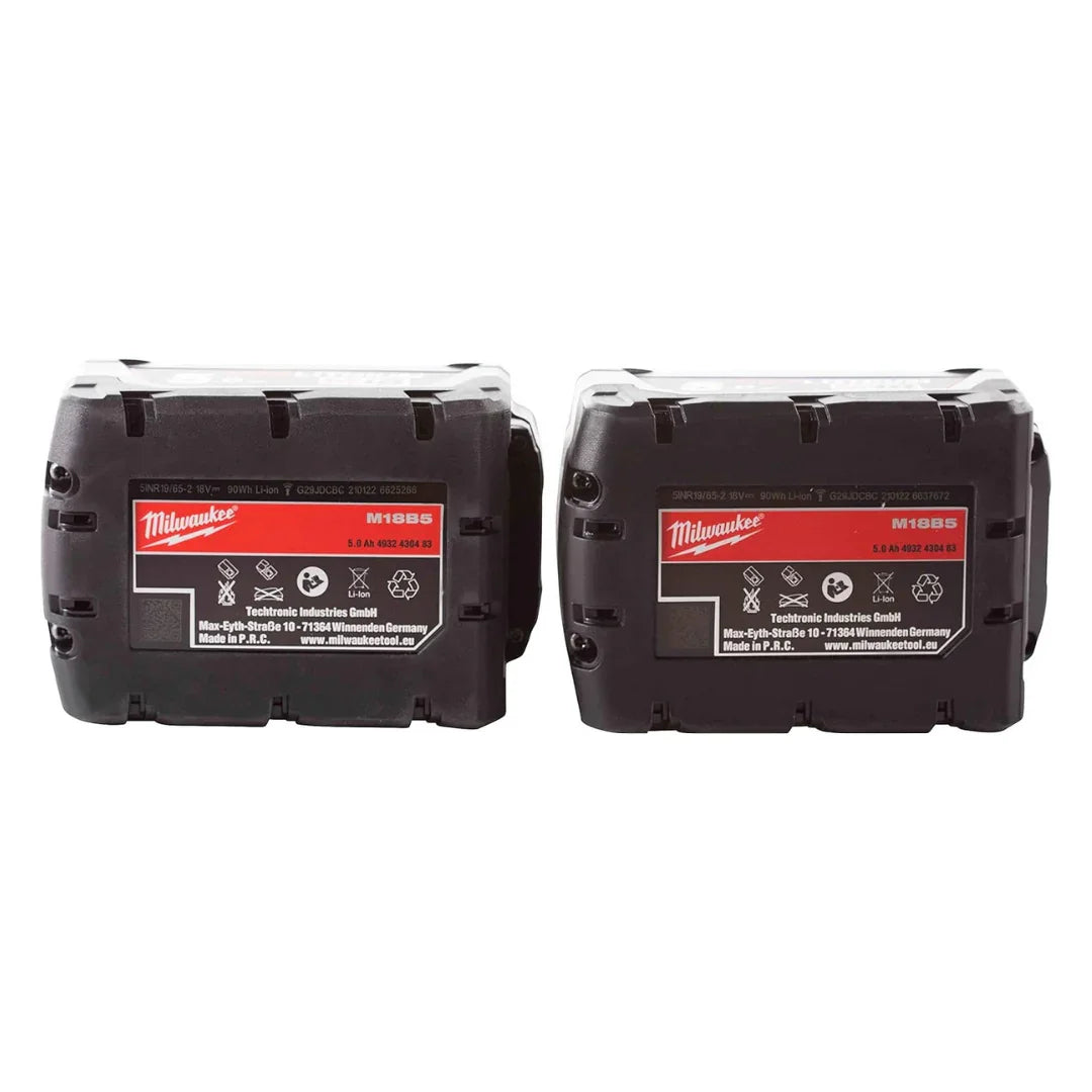 Milwaukee M18B5 18V Lithium-Ion Battery Pack – Two 5.0Ah Batteries