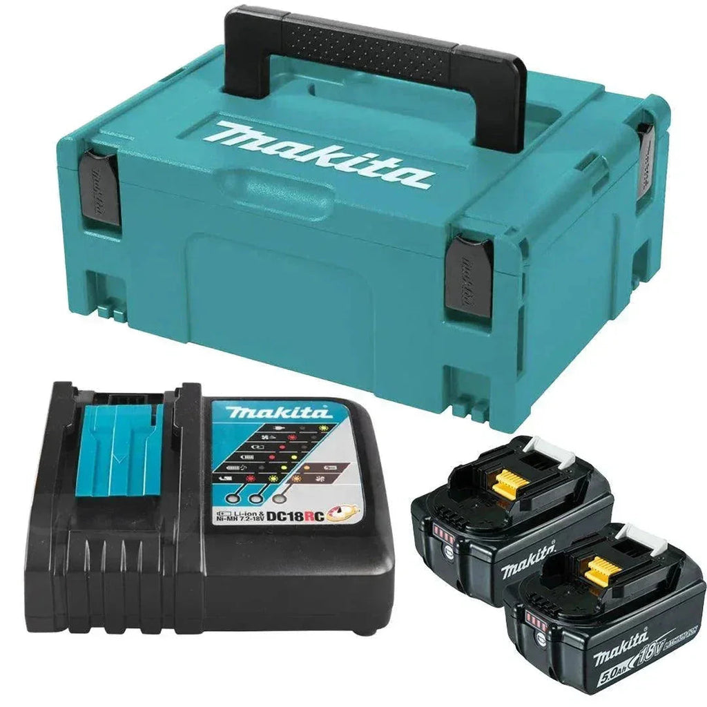 Makita 18V LXT Lithium-Ion 5.0Ah Starter Kit (Two Batteries + Charger + Case)