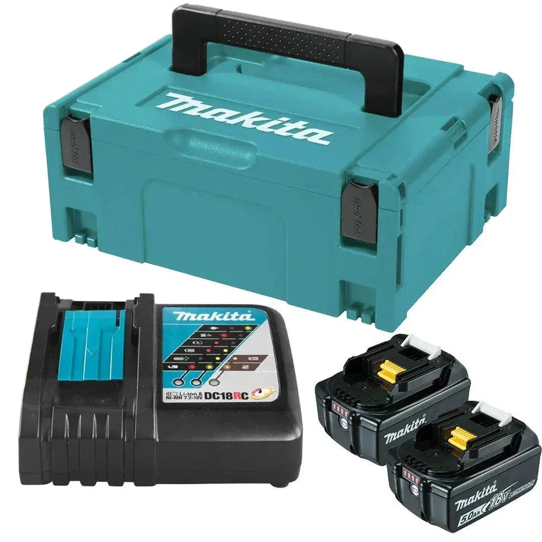 Makita 18V LXT Lithium-Ion 5.0Ah Starter Kit (Two Batteries + Charger + Case)
