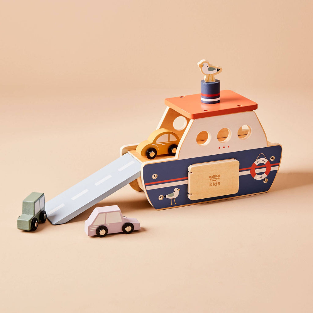 Just Bee Kids Wooden Ferry Toy Playset with Cars FSC